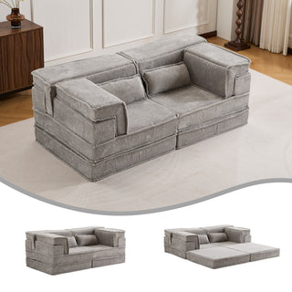 Sunvega Convertible Modular Sectional Mahjong Sofa Bed with Ottoman in Circle Fleece Fabric