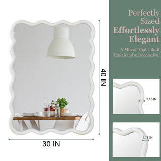 Sunvega Wavy Rectangle Solid Wood Frame Decorative Mirror with Clear Reflection for Bedroom