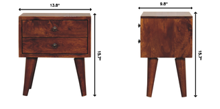 Sunvega Modern Bedside Table with 2 Drawers in Chestnut Dark Brown