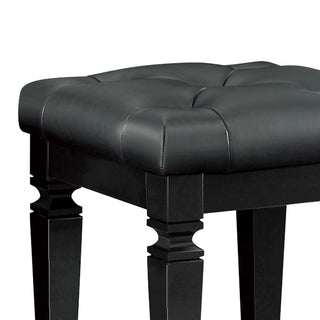 Sunvega Modern Glam Silver Finish Tufted Faux Leather Vanity Stool with Foam Cushion