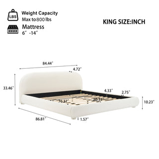 Sunvega Cream Upholstered Bed with Curved Headboard and Granular Fabric