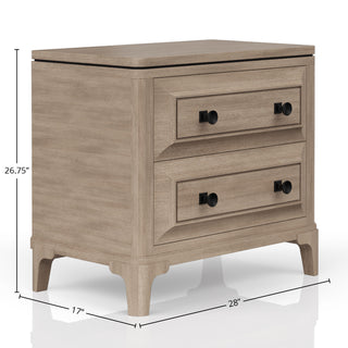 Sunvega Sand Finish Nightstand With 2 Storage Drawers And USB Charging Ports
