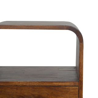 Sunvega Solid Mango Wood Chestnut Finish Nightstand with Drawer and Open Slots