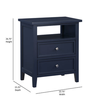 Sunvega Weston Midnight Blue 2-Drawer Nightstand with Nickel Knobs and Open Shelf