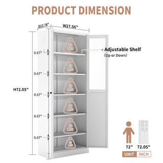 Sunvega Modern Kitchen Pantry Cabinet with Glass Doors and Adjustable Shelves for Living Room