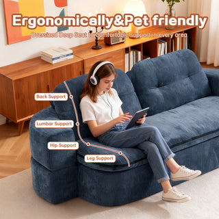 Sunvega Modern Corduroy Convertible Sofa Bed with Pillows and Quilt for Living Room