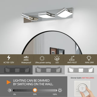 Sunvega Modern Chrome LED Vanity Light with 6 Geometric Lamp Heads for Bathroom Mirror