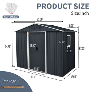 Sunvega 8ft x 4ft Outdoor Metal Storage Shed With Window and Metal Foundation