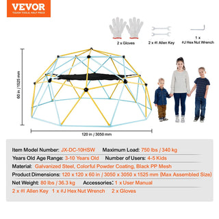 Sunvega 10FT Geometric Dome Climber with Swing and Hammock for Kids Outdoor Backyard Play