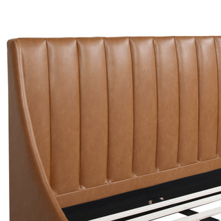 Sunvega Handmade Vertical Tufted Headboard Platform Bed Set in Light Beige Linen