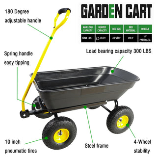 Sunvega Folding Garden Dump Truck with Steel Frame and 10-Inch Pneumatic Tires