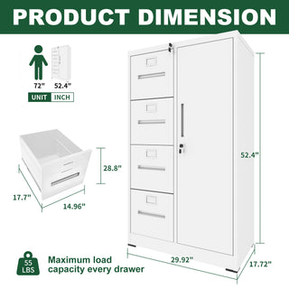 Sunvega 5 Drawer Metal Vertical File Cabinet with Lock on Wheels for Home Office
