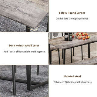 Sunvega Industrial Style Four-Piece Dining Table and Chair Set with Backrest