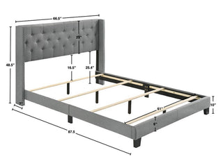 Sunvega Gray Polyester Fabric Wingback Bed with Button-tufted Details and Nailhead Trim
