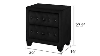 Sunvega Cream Velvet Upholstered Nightstand with Crystal Tufted Design and Two Drawers