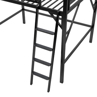 Sunvega Full Metal Loft Bed with Storage Shelf and Ladder for Kids Teens