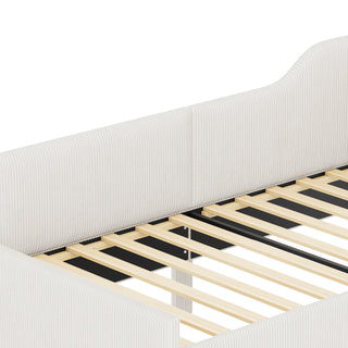 Sunvega L-Shaped Semi-Enclosed Upholstered Corduroy Daybed Frame with 2 Storage Drawers