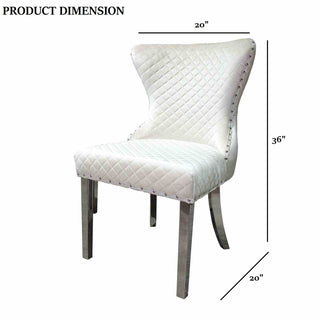 Sunvega Glam White Diamond Pattern Upholstered Side Chairs with Nailhead Trim