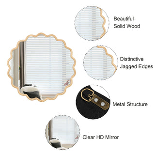 Sunvega Farmhouse Art Deco Wavy Wood Mirror Frame Wall Decor for Bathroom