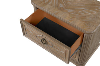 Sunvega Rustic Oak Veneer Nightstand with USB-A and USB-C Charging Station