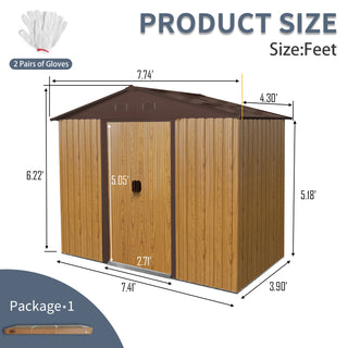 Sunvega 8x4ft Outdoor Metal Storage Shed with Galvanized Steel Panels and Foundation