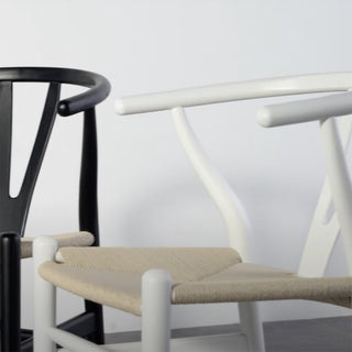 Sunvega White Stained Ash Wood Wishbone Chair with Hand Woven Paper Cord Seat