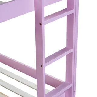 Sunvega Twin over Twin Solid Wooden Bunk Bed with Ladder and Strengthened Slats
