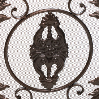 Sunvega Traditional Iron Fireplace Screen with Three-Panel Design and Floral Accents