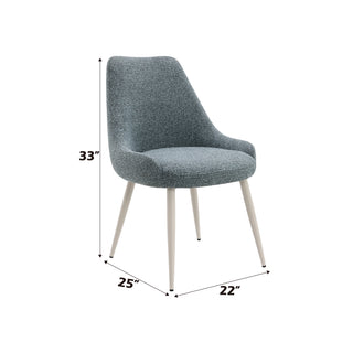 Sunvega Light Blue Boucle Upholstered Side Chair with White Metal Base and Padded Seat