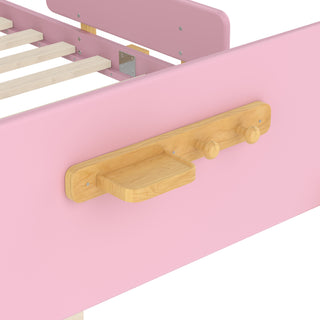 Sunvega Twin Size Solid Wood Platform Bed with Storage Drawers and Guardrail