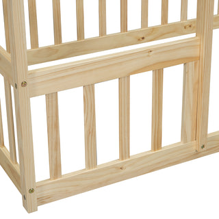 Sunvega Twin Wood House Floor Bed with Guardrail Fence in Grey