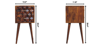 Sunvega Solid Wood Mini Cube Nightstand with 2 Drawers in Chestnut Brown