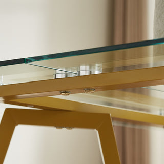 Sunvega Modern Glass Dining Table with Metal Legs for Kitchen Living Room Office
