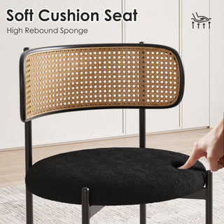 Sunvega Modern Upholstered Dining Chairs Set of 4 with Rattan Backrest and Metal Legs