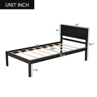 Sunvega Sturdy Wood Platform Bed Frame with Headboard for Queen Size Oak Finish