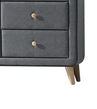 Sunvega Light Gray Fabric Dresser with Six Drawers and Natural Wood Accents