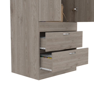 Sunvega Light Gray Armoire with Double Doors Two Drawers and Integrated Hanging Rod