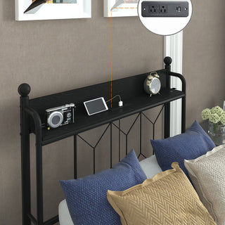 Sunvega Twin Bed Frame with LED Headboard Charging Station and Storage Space