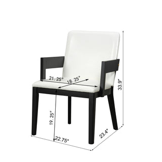Sunvega Modern Walnut Finish Wood and White Glossy PU Leather Dining Chairs Set of 2