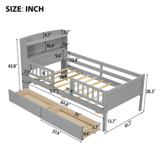Sunvega White Twin Size Wood Platform Bed with LED Light Headboard and 2 Drawers