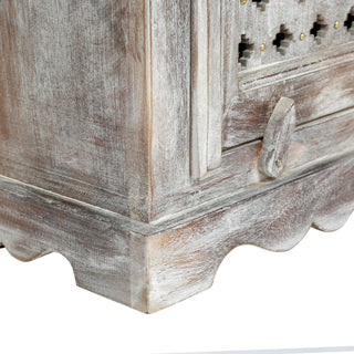 Sunvega Handcrafted Mango Wood Nightstand with Washed Finish Drawer and Cabinet
