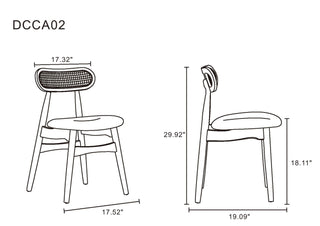 Sunvega Modern Cane Dining Chairs with Rectangular Backrest in Black and Gray