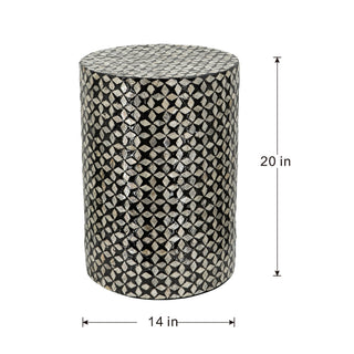 Sunvega Blue Capiz Inlay Tapered Hexagon Accent Stool for Bedrooms