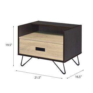 Sunvega Oak and Black Nightstand with Hairpin Legs and One Drawer