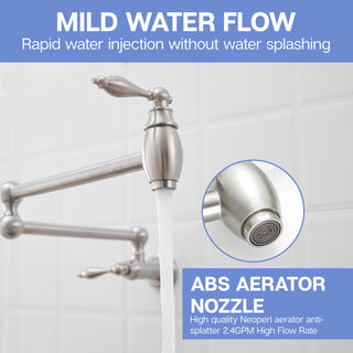 Sunvega Brass Wall Mounted Pot Filler Faucet with Stretchable Double Joint Swing Arms