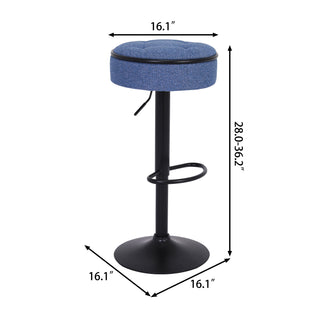 Sunvega Blue Linen Adjustable Swivel Bar Stool Set with Storage for Kitchen