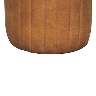 Sunvega Modern Art Handcrafted Buffalo Leather Boucle Footstool for Bedroom Living Room