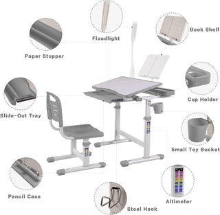 Sunvega Kids Adjustable Height Art Desk Set with LED Light and Bookstand