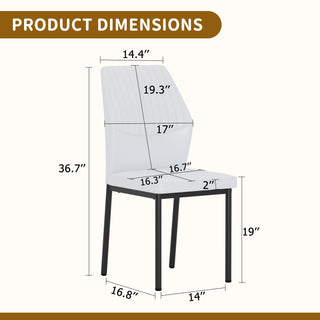 Sunvega High Resilience PU Dining Chair Set of 4 with Silver Metal Legs and Vertical Stripe Back