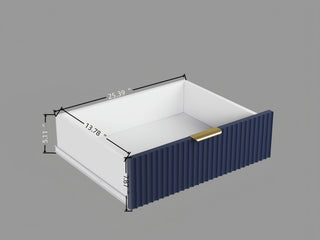 Sunvega Modern White and Navy Blue Fluted 3 Drawer Dresser with Wide Top for Bedroom